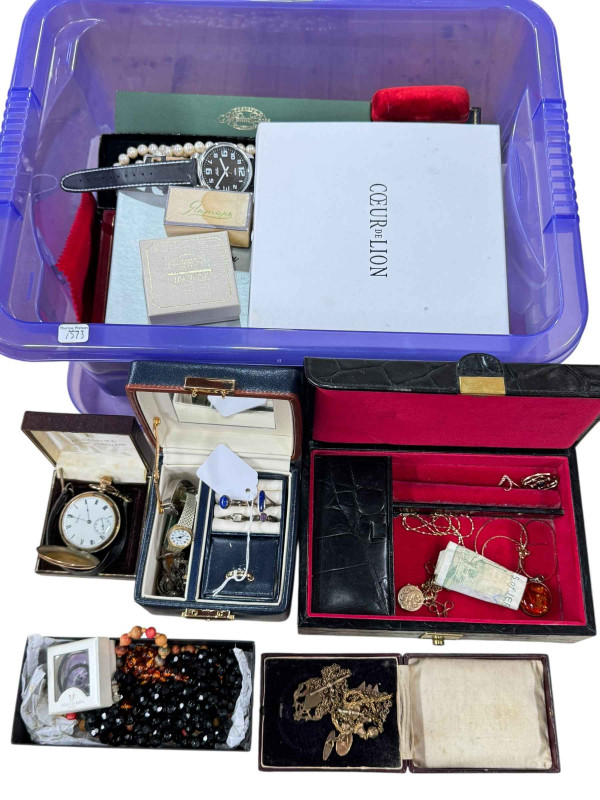 Collection of costume jewellery, pocket and wristwatches, etc.