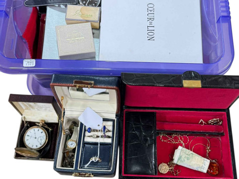 Collection of costume jewellery, pocket and wristwatches, etc.