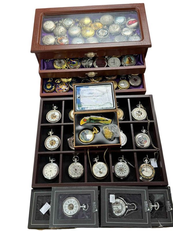 Collection of novelty pocket watches, etc.