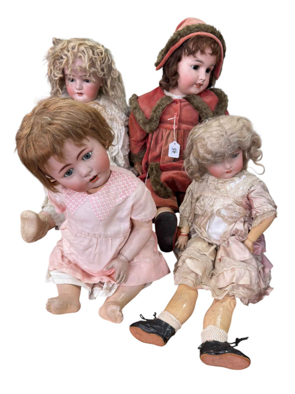 Four Simon Halbig dolls inc Sleish Girl, Jutta, blonde hair no 1078 and another.