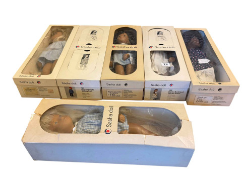 Six Sasha dolls, three Blond, Brunette, Redhead and Black Girl 'Cora',...