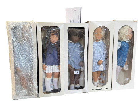 Five various Sasha dolls, boxed.