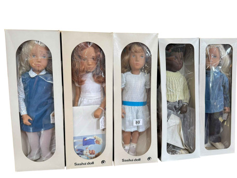 Five various Sasha dolls, boxed.