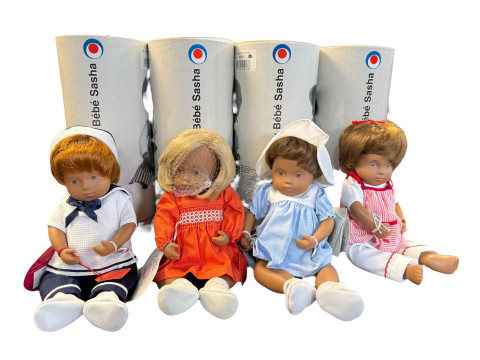 Four various Sasha dolls, Bianca, Jeanine, Julia and Lena in tubes.