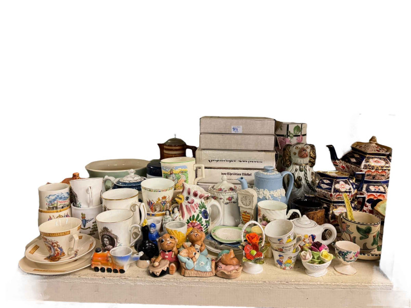 Collection of decorative porcelain, part teawares, Ringtons, collectors plates, etc.