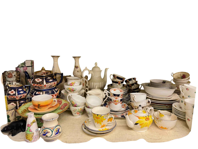 Collection of decorative porcelain, part teawares, Ringtons, collectors plates, etc.