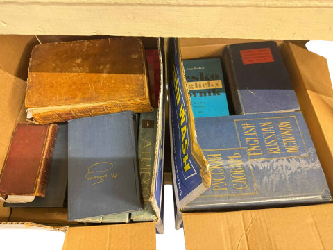 Collection of books and maps.