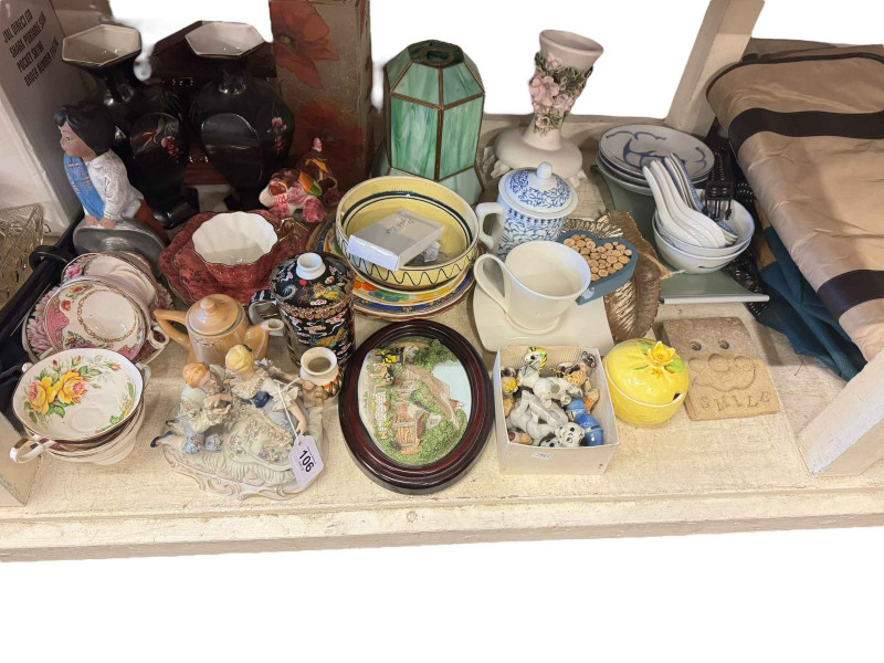 Collection of decorative porcelain, Wade Whimsies, figurines, holdall bags, etc.