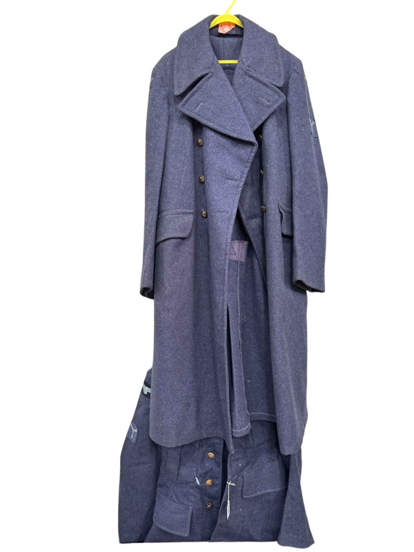 RAF uniform, Great Coat dated 1951, helmets, buttons, cloth patches, RAF hats, etc.