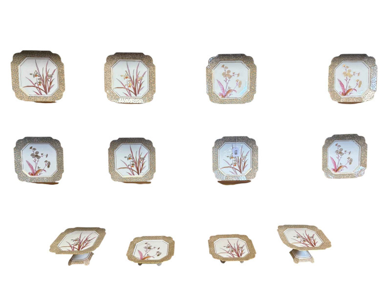 Twelve piece Brown Field (impressed) dessert set.