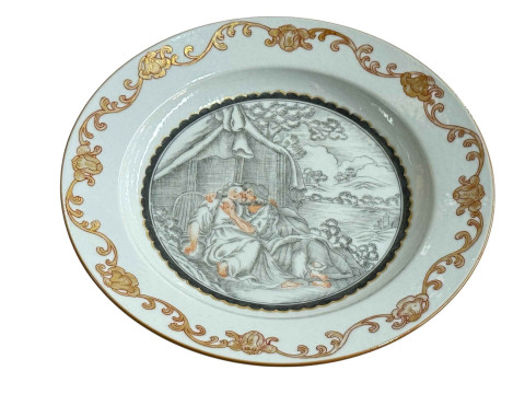Chinese porcelain plate decorated with lovers in landscape, 22cm diameter.