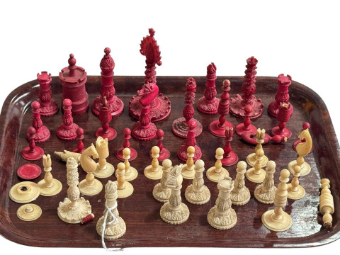 Collection of Chinese bone chess pieces.