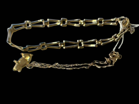 9 carat gold link bracelet, and small chain with pig (2).