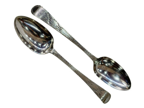 Hester Bateman, pair of silver bright cut tablespoons, London 1787.