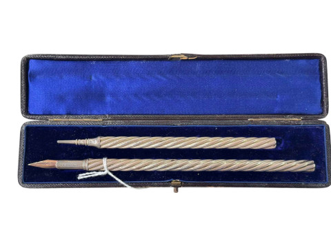 S Mordan & Co spiral fluted pen and pencil, boxed.