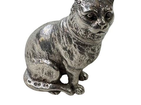Victorian silver novelty pepperette cast as a cat by Edward H Stockwell,...