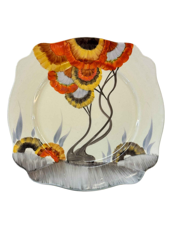 Clarice Cliff Rhodanthe pattern Leda shape plate, 22.5cm across.