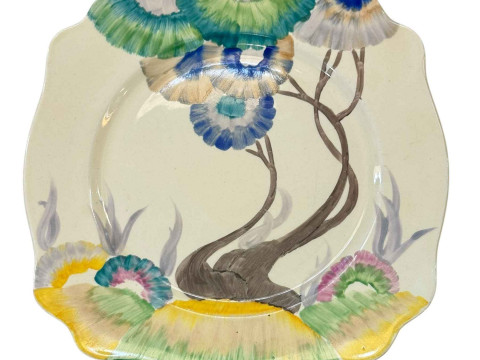 Clarice Cliff Viscaria pattern Leda shape plate, 22.5cm across.