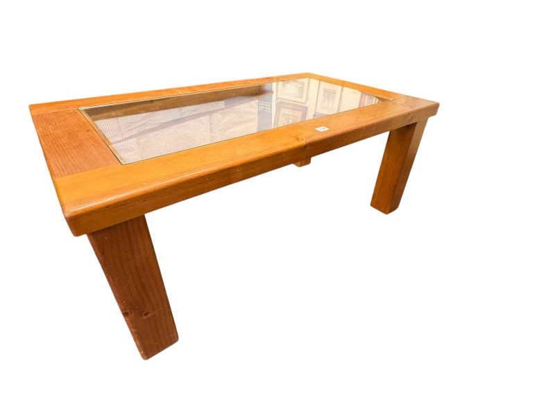 Inset glazed top coffee table, single drawer lamp table, entertainment stand, console table and mirror (5).