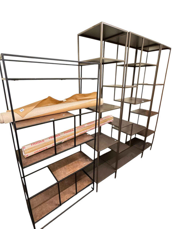 Four metal display stands, largest 201cm by 80cm.