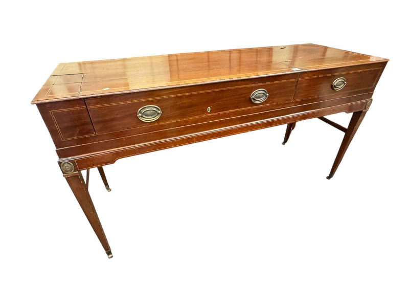 19th Century rectangular mahogany serving table and long brass cornice pole (2).