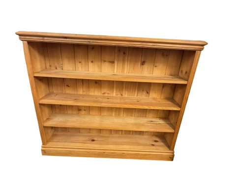 Pine four tier open bookcase, 108cm by 126cm by 24cm and pine open topped standing corner cabinet, 197cm (2). thumbnail
