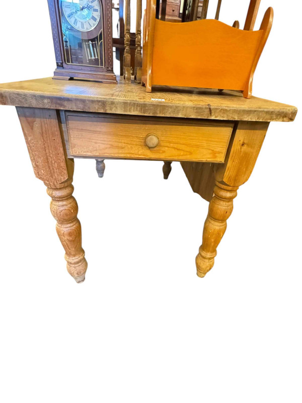 Early 20th Century mahogany three door cabinet bookcase, pine farmhouse kitchen table on turned legs and miniature mahogany four drawer chest (3).