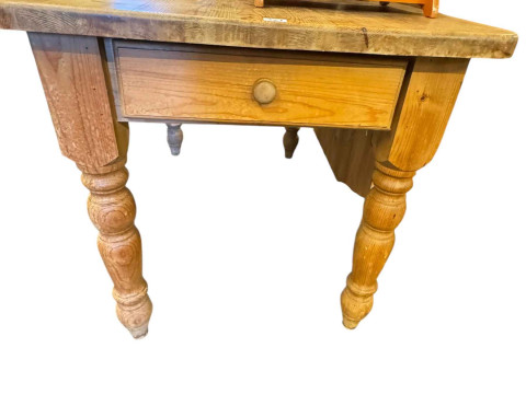 Early 20th Century mahogany three door cabinet bookcase, pine farmhouse kitchen table on turned legs and miniature mahogany four drawer chest (3). thumbnail
