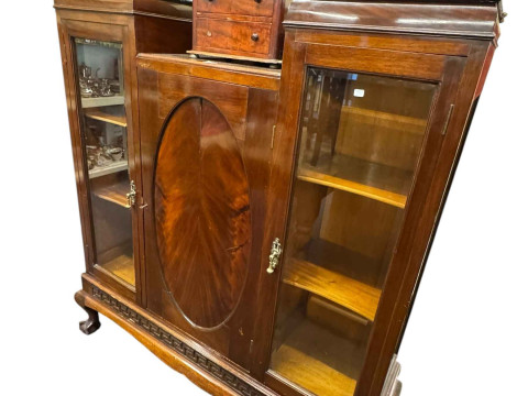 Early 20th Century mahogany three door cabinet bookcase, pine farmhouse...