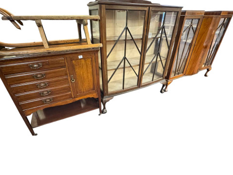 Edwardian mahogany six drawer music cabinet and mahogany two door china...