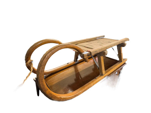 Pine thirty bottle wine rack and vintage toboggan (2). thumbnail