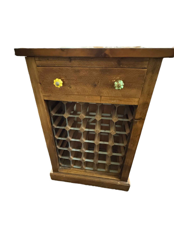 Pine thirty bottle wine rack and vintage toboggan (2).