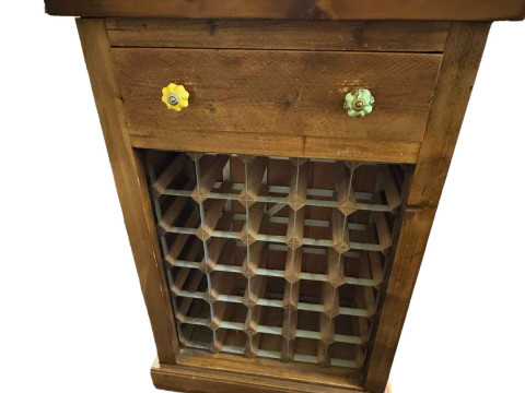 Pine thirty bottle wine rack and vintage toboggan (2).