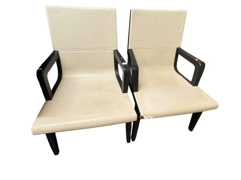 Pair Alexander & James black and brass studded armchair and pair Maxalto Italian leather open armchairs (4). thumbnail