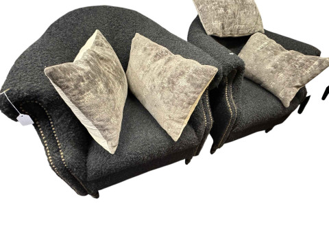 Pair Alexander & James black and brass studded armchair and pair Maxalto...