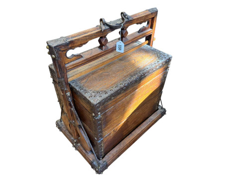 Chinese metal bound tiered dowry/marriage chest, 63cm by 54cm by 39cm.