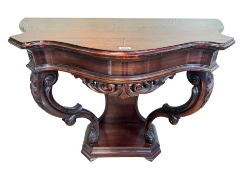 Polished mahogany Victorian style shaped front hall table, 81cm by 98.5cm...