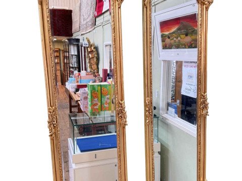 Pair rectangular arched top gilt framed bevelled wall mirrors, 175cm by...