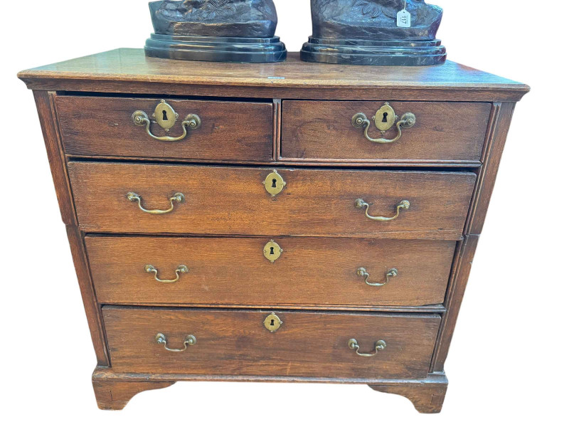 Georgian oak chest of two short above three long drawers, 89cm by 94cm by 52cm.