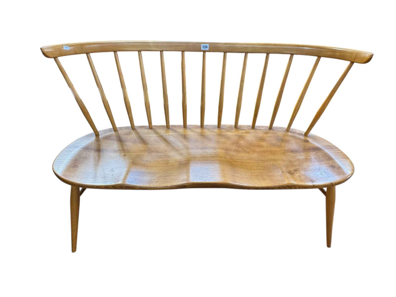 Vintage Ercol love seat, 75cm by 113cm by 49cm.