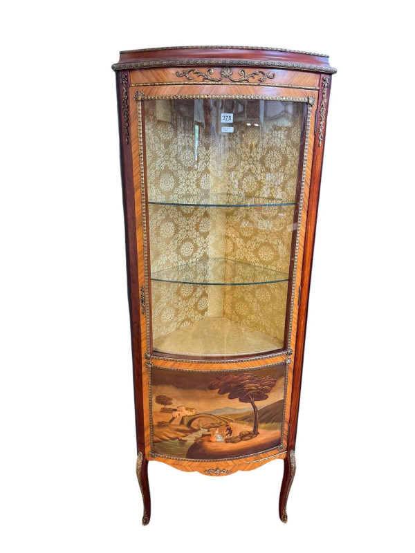 H & L Epstein Ltd French style corner display cabinet with painted panel, 168cm.
