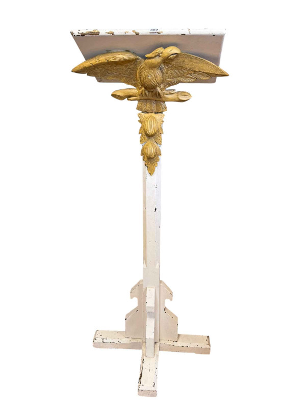 Painted lectern with applied painted eagle emblem, 147cm.