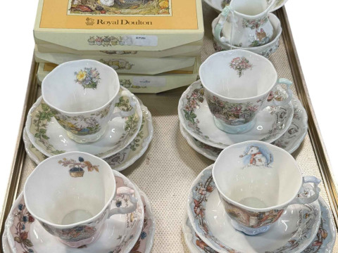 Four Brambly Hedge 'Seasons' trios, four boxed plates, jug and two bowls.