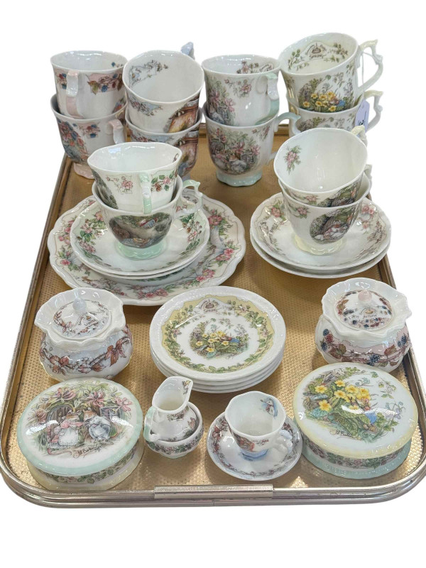 Four Brambly Hedge Seasons cups and saucers, two sets of four seasons mugs, four small plates, two preserve pots, two lidded boxes, etc.