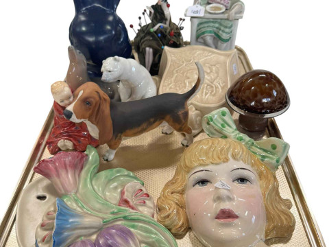 Sylvac rabbit, Clarice Cliff and other wall vases, Goldscheider plaque,...