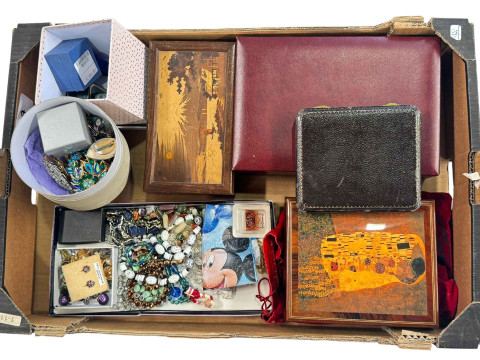 Three jewellery boxes and costume jewellery.