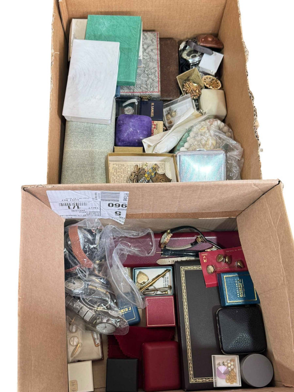 Collection of costume jewellery, wristwatches, badges, etc.