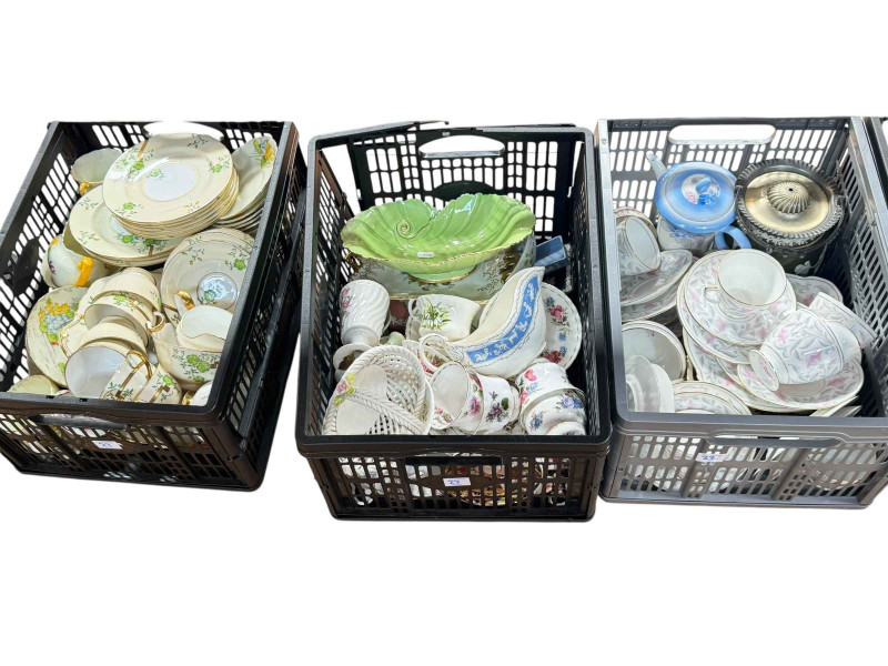 Six boxes of assorted teawares, etc.