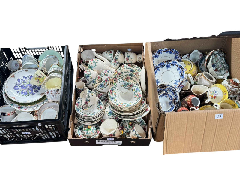 Six boxes of assorted teawares, etc.