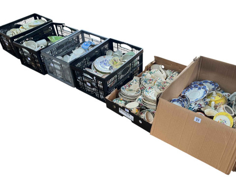 Six boxes of assorted teawares, etc.